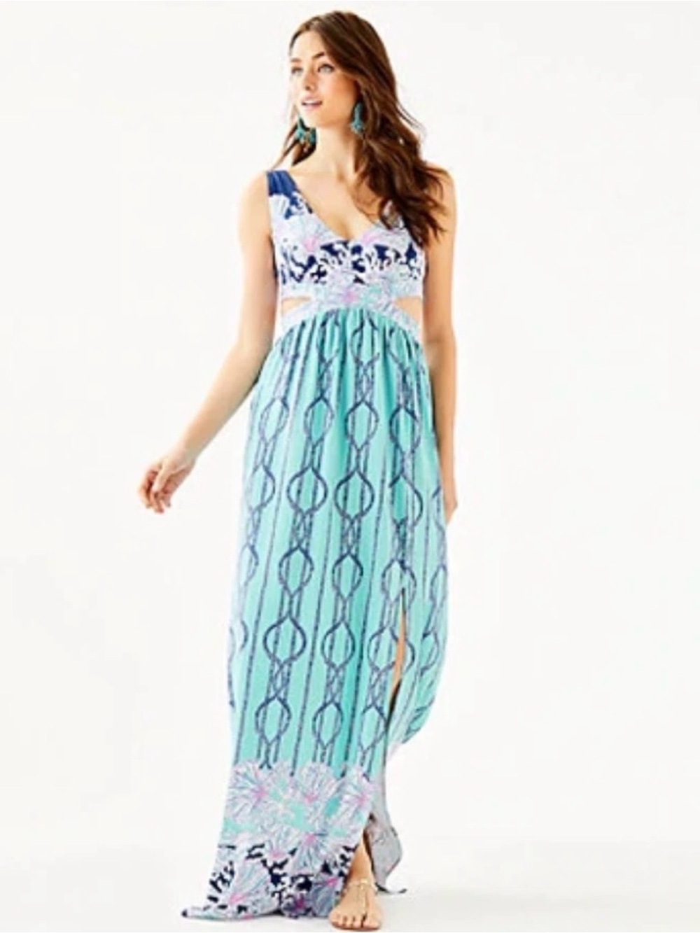 NWT Lilly Pulitzer Marcia Maxi Dress A Frayed Knot Light Aqua Cutout Size 8 - Picture 2 of 12